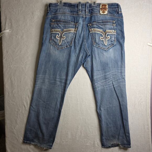 Rock Revival Sz44 Men's Eled Straight Thrashed Distressed jeans WellLoved Grunge - Picture 1 of 16